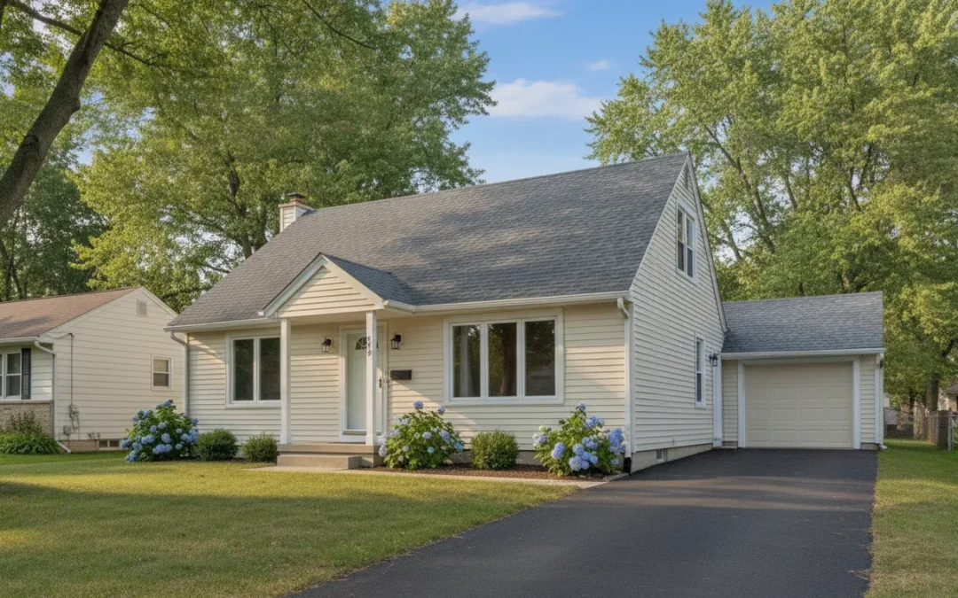 Michigan home with coordinated roof, siding, and replacement windows