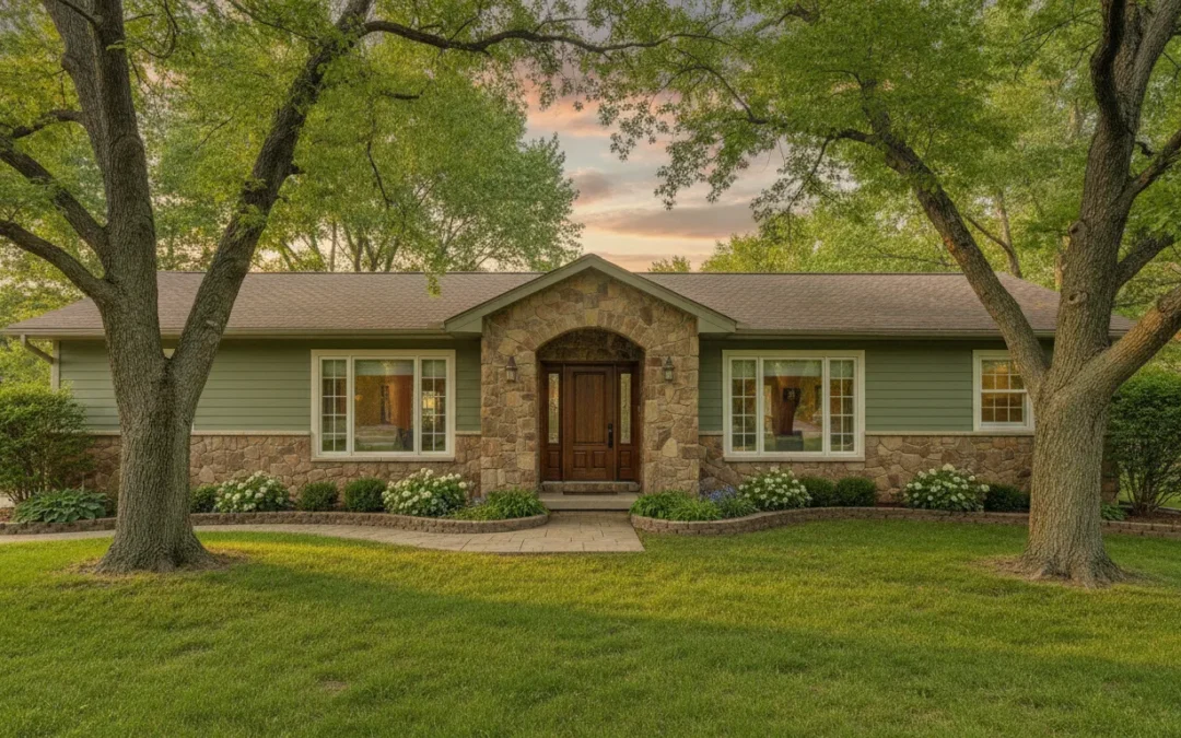 Michigan home with stone veneer accents around the entry and lower exterior