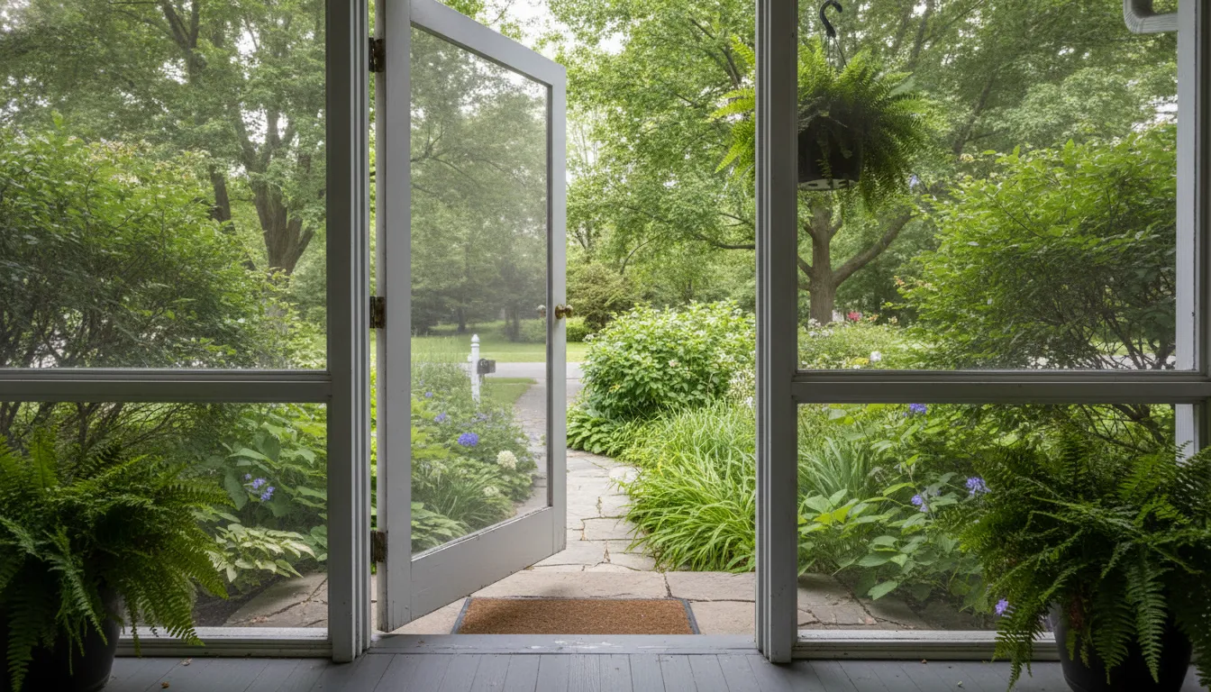 Screen door bringing summer airflow into a Michigan home