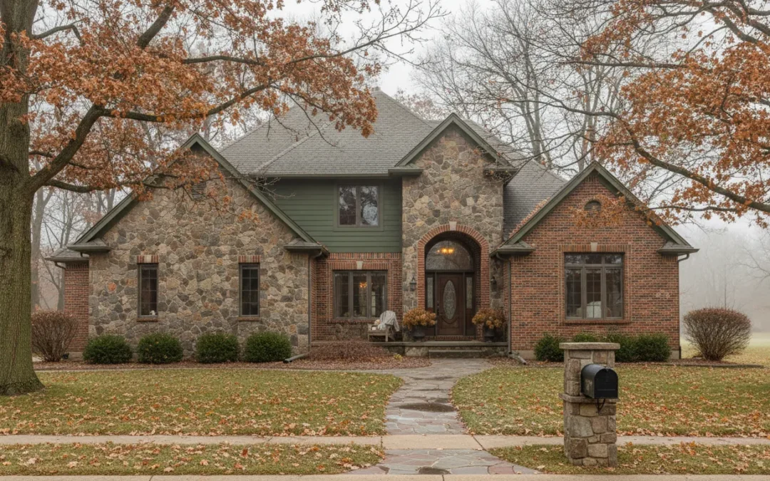 Michigan home with stone veneer and brick exterior accents