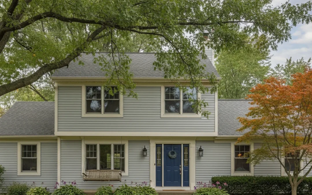 Michigan home with updated siding, trees, and a clear view of the exterior