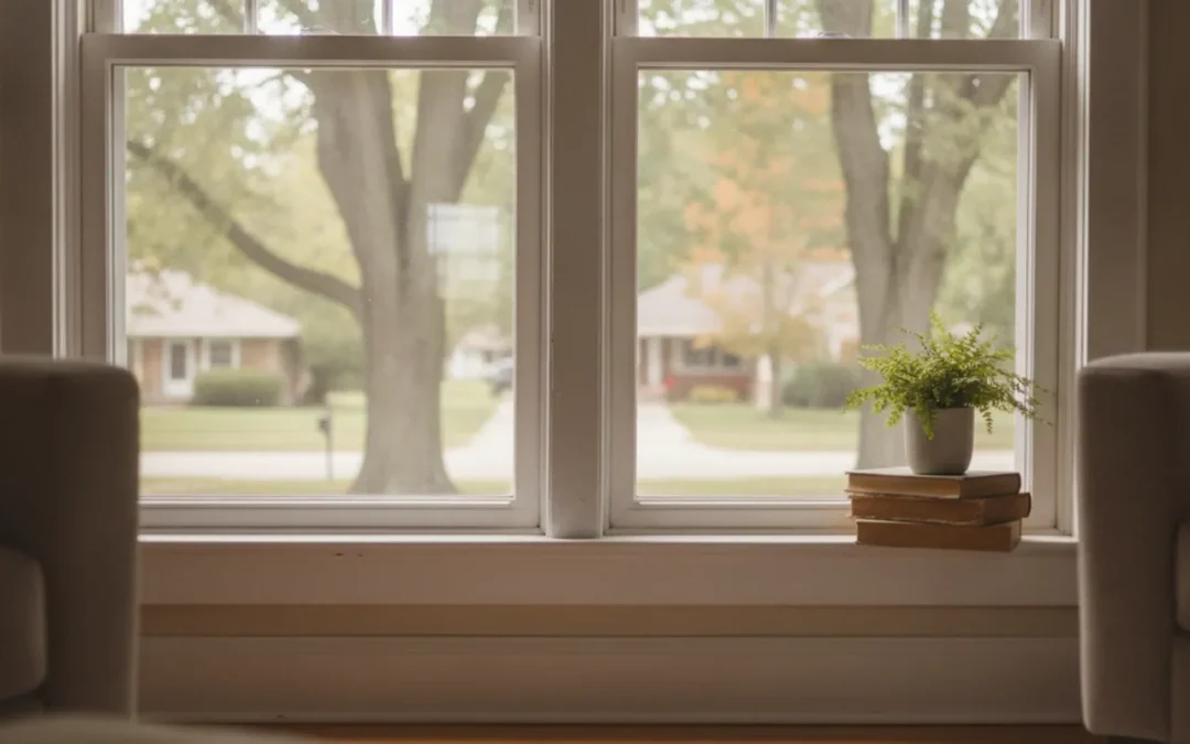 Close view of a Michigan home window sash with daylight coming through the glass